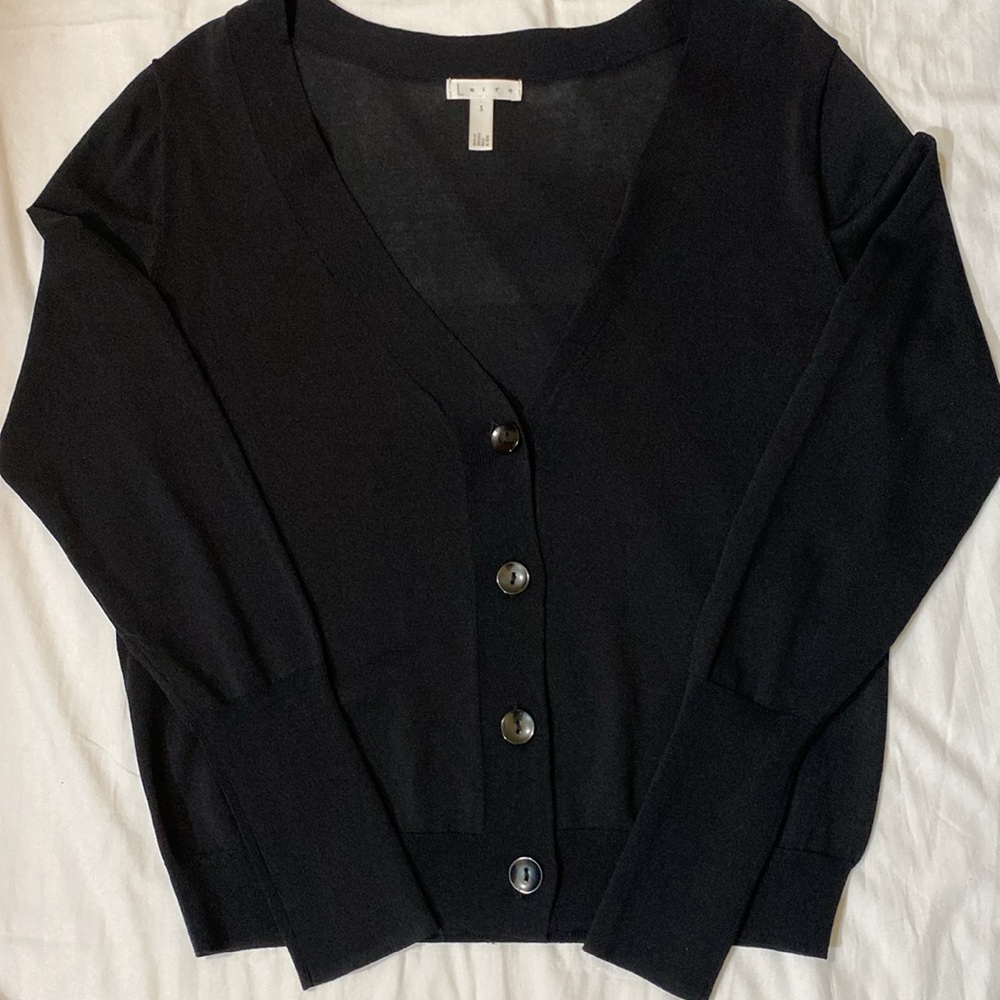 Leith Black V-Neck Button Front Cardigan